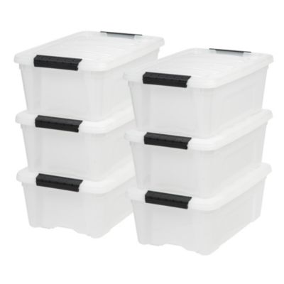 IRIS 13 Qt Stackable Plastic Storage Bins with Lids, Discreet- Pearl, 6Pk