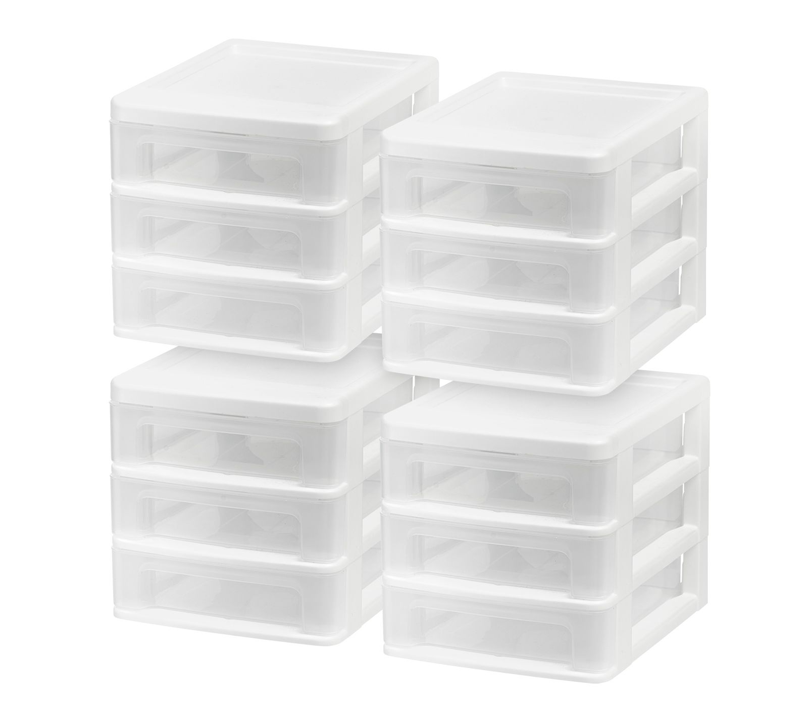 IRIS 4 Pack Small 3-Drawer Desktop Organizer for Office, Files & Supplies, White