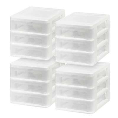 IRIS 4 Pack Small 3-Drawer Desktop Organizer for Office, Files & Supplies, White