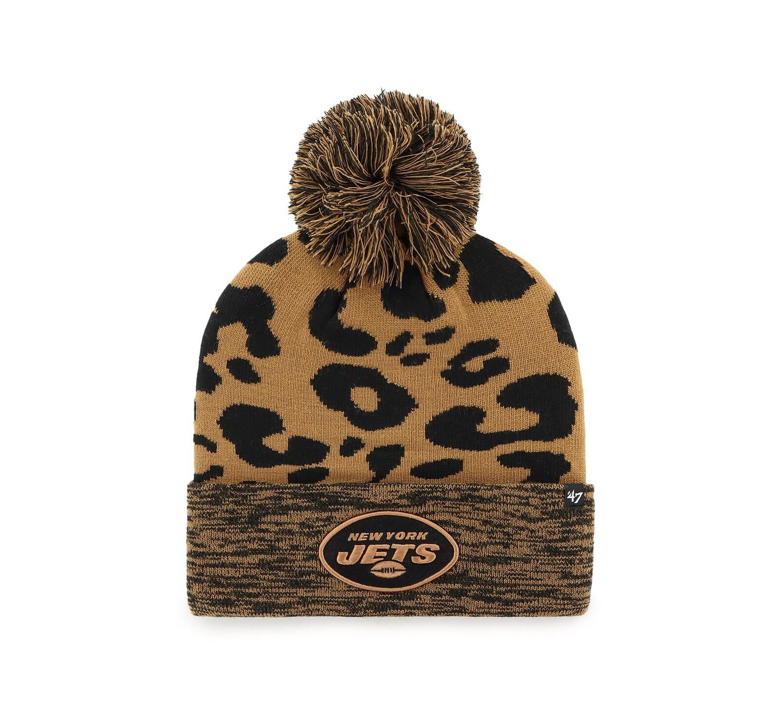 Женская вязаная шапка с помпоном '47 Brand Brown New York Jets Rosette Cuffed