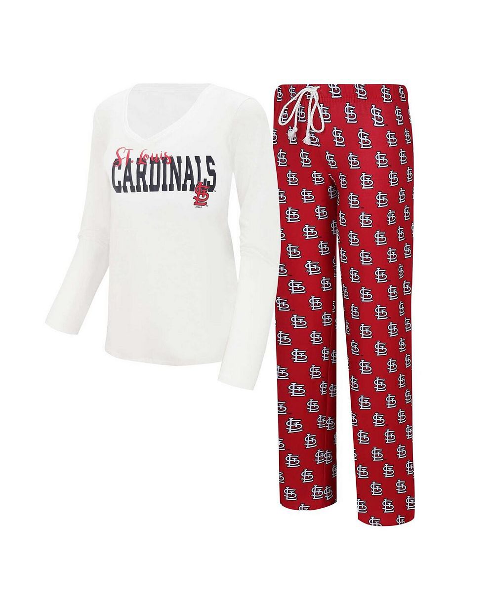 Женский комплект Concepts Sport White, Red St. Louis Cardinals Long Sleeve V-Neck T-shirt и Gauge Pants для сна