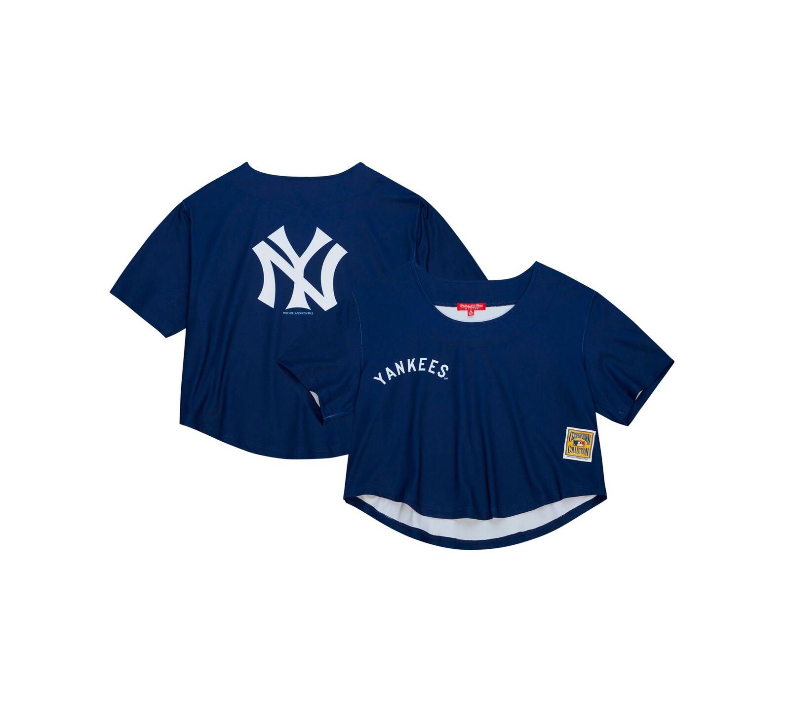 Women's Mitchell & Ness Navy New York Yankees Cooperstown Collection Crop T-shirt