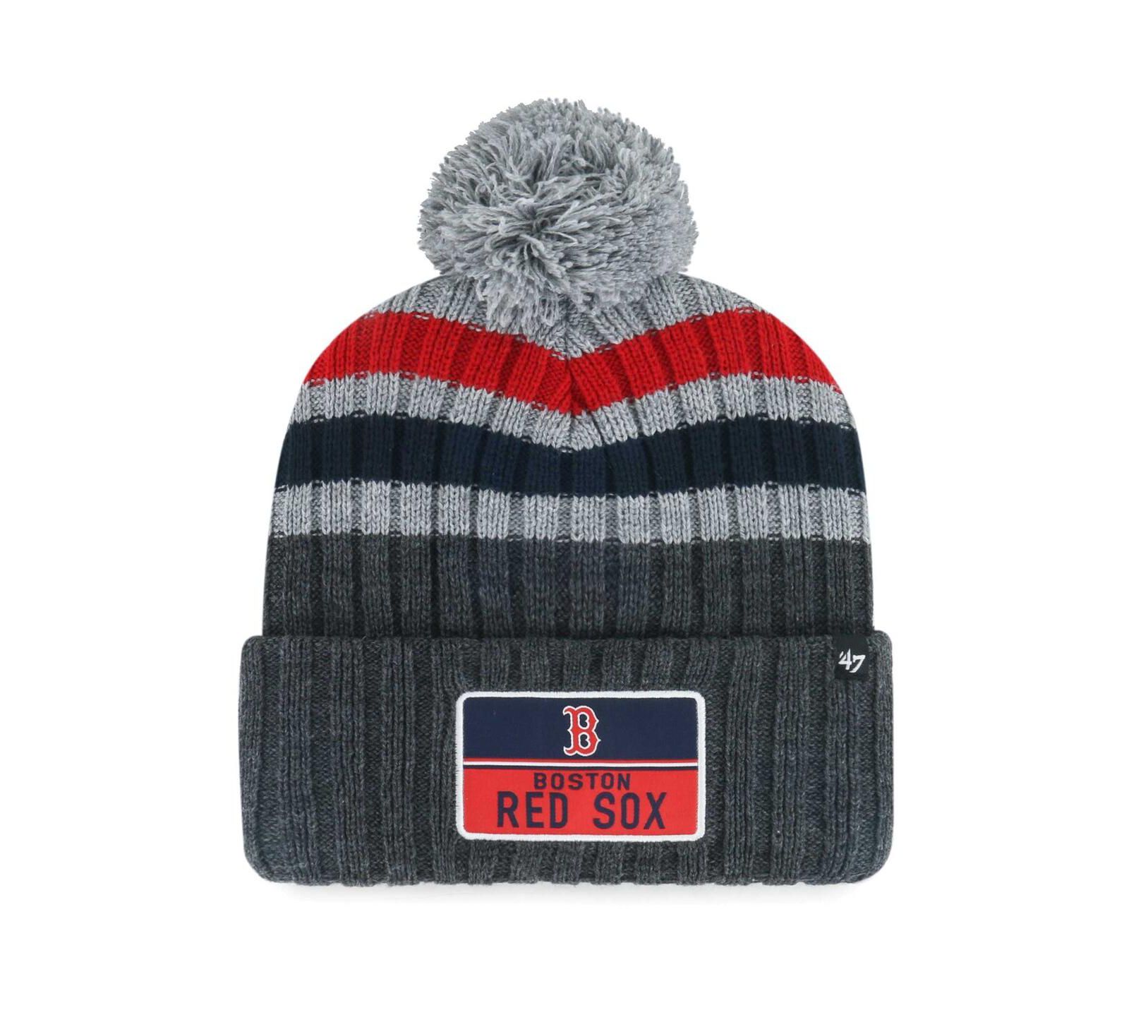 Мужская вязаная шапка '47 Brand Boston Red Sox Stack Cuffed с помпоном, серая