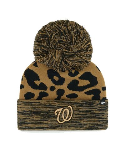 Женская '47 Brand Washington Nationals Leopard Rosette Cuffed Knit Hat с помпоном