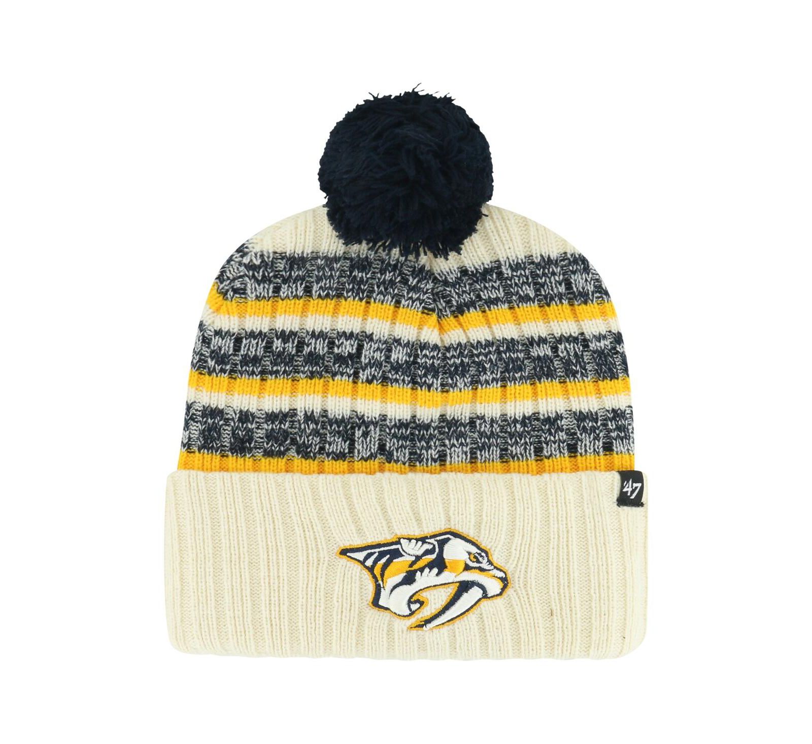 Men's '47 Brand Cream Nashville Predators Tavern Cuffed Knit Hat with Pom