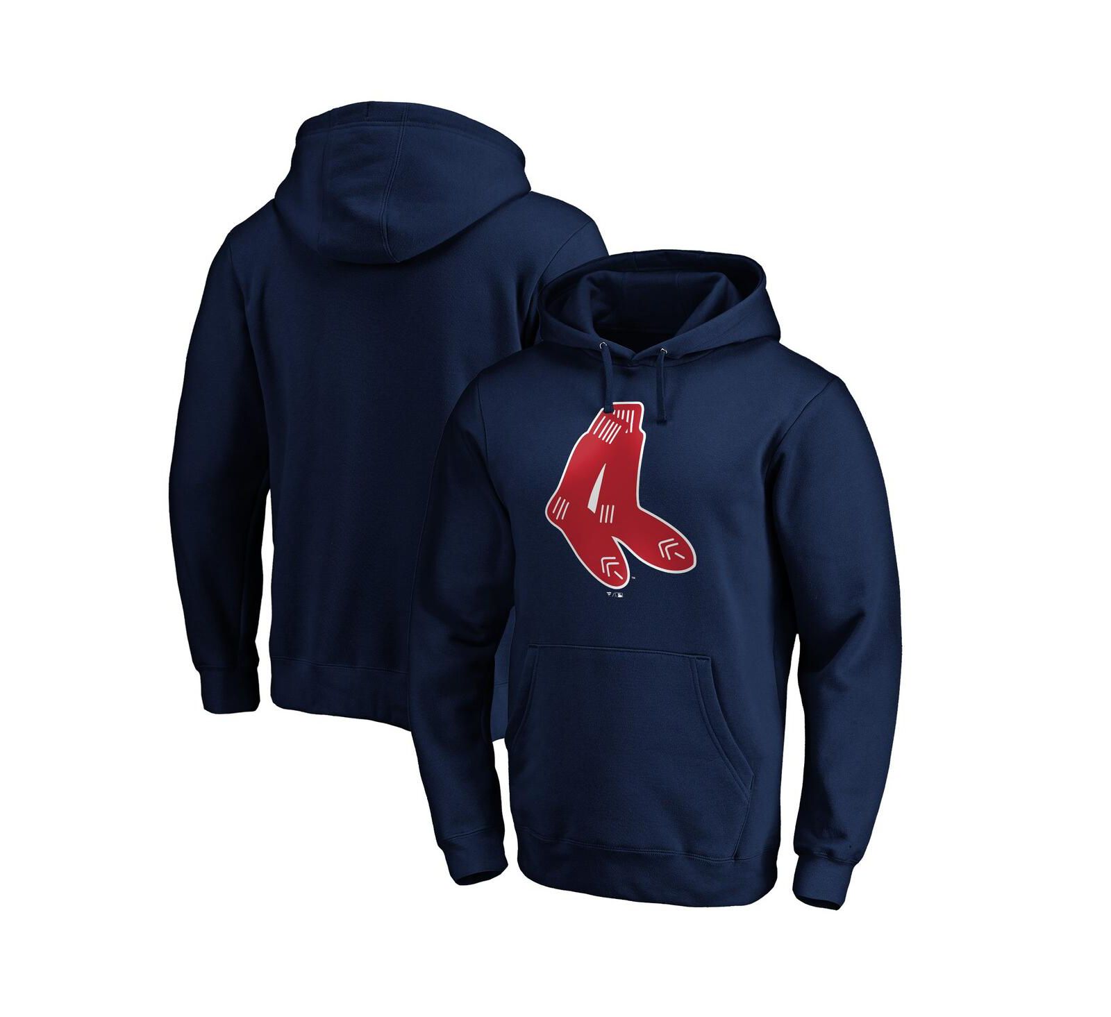 Men's Fanatics Navy Distressed Boston Red Sox Cooperstown Collection Huntington Logo Fitted Pullover Hoodie