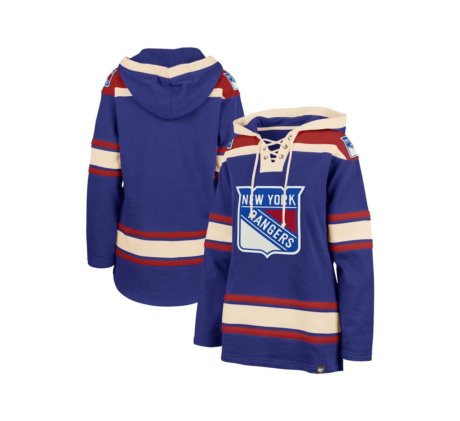 Women's '47 Brand Blue New York Rangers Superior Lacer Pullover Hoodie