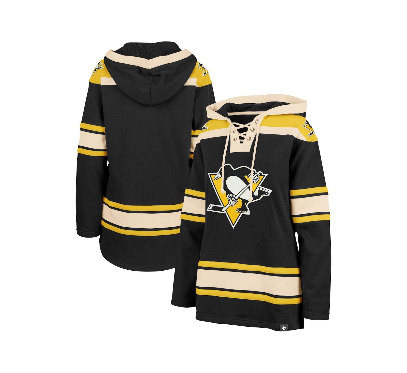 Women's '47 Brand Black Pittsburgh Penguins Superior Lacer Pullover Hoodie