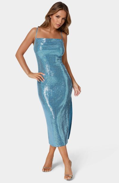 Bebe Women's Spaghetti Gown Long Slim Maxi Dress