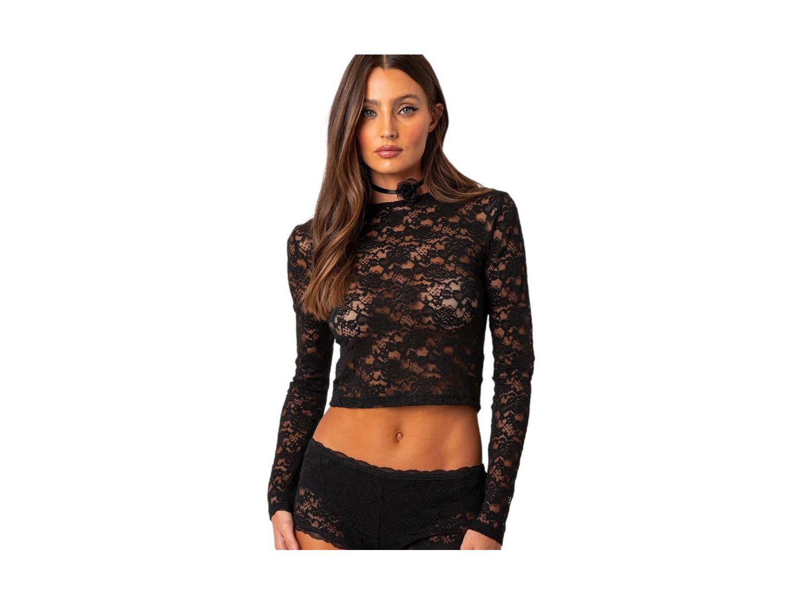 Edikted Women's Estella sheer lace top