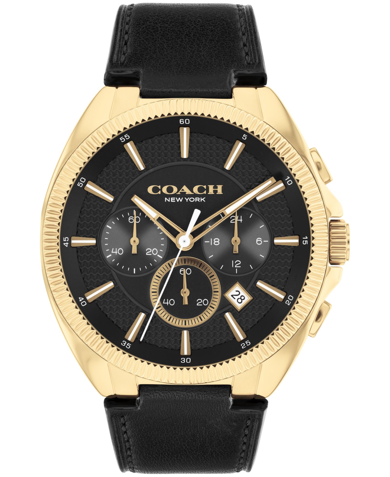 Мужские часы COACH Jackson с черным кожаным ремешком 45mm