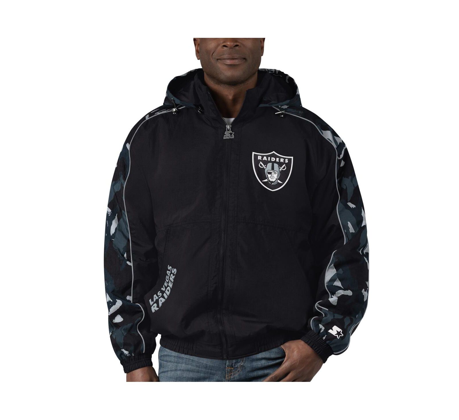 Men's Starter Black Las Vegas Raiders Thursday Night Gridiron Full-Zip Hoodie Jacket