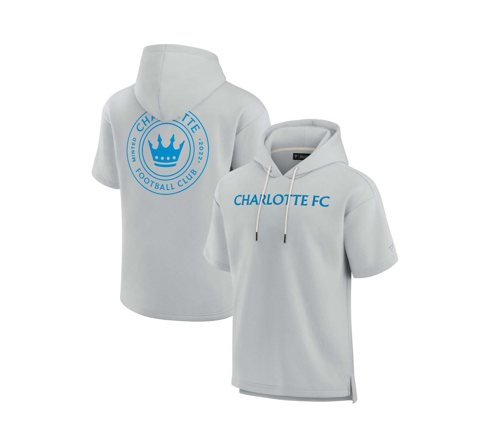 Унисекс флисовое худи Fanatics Signature Gray Charlotte FC, мягкое, с коротким рукавом