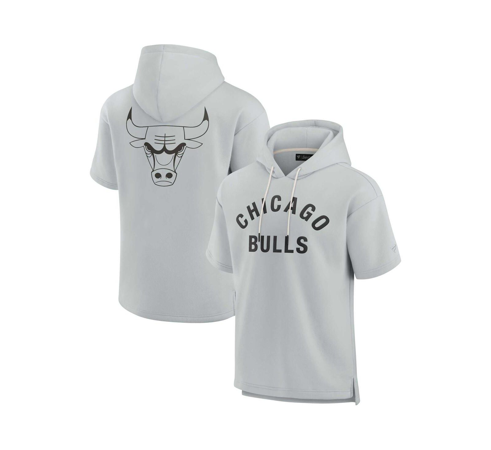 Мужское и женское худи Fanatics Signature Gray Chicago Bulls Super Soft Fleece Short Sleeve Pullover