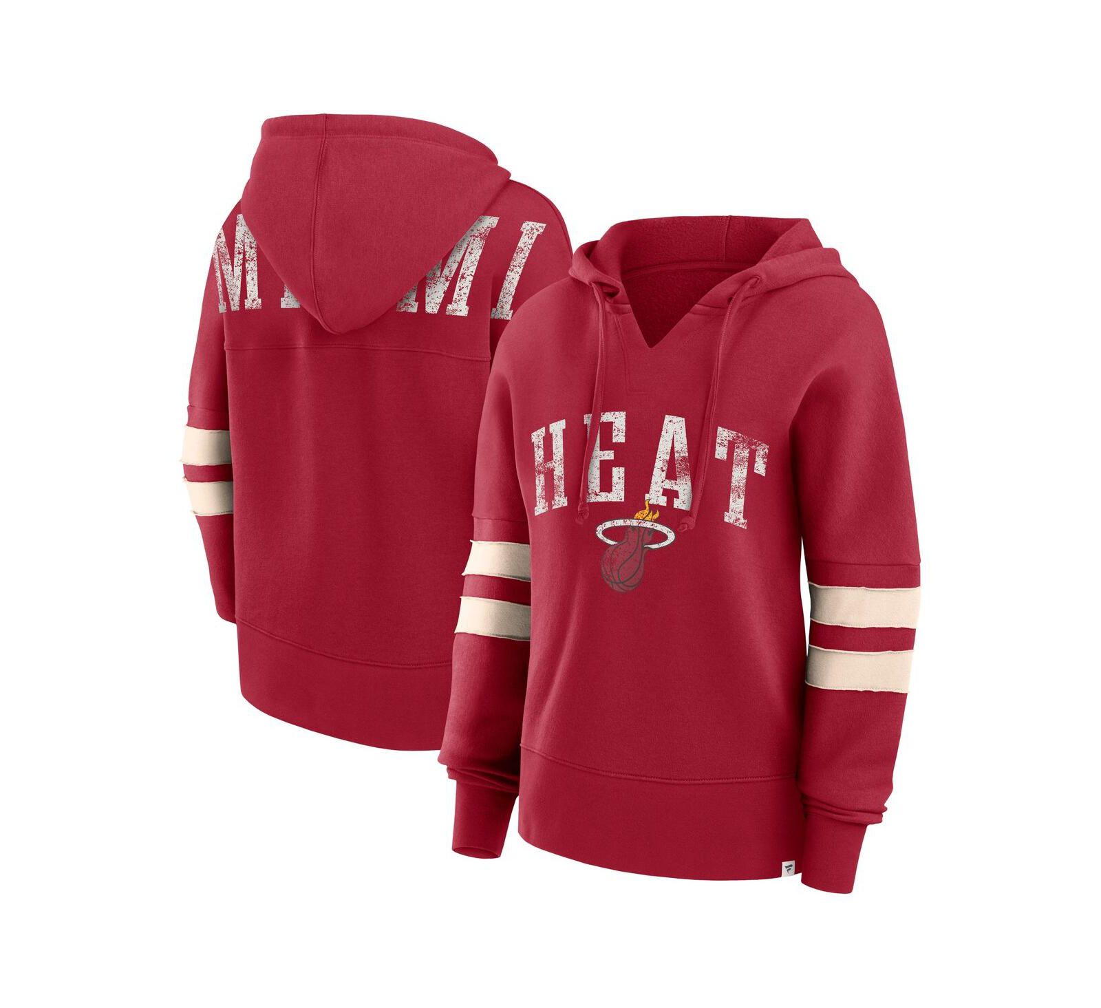 Женское худи Fanatics Miami Heat Red Distressed Dolman V-Neck Pullover