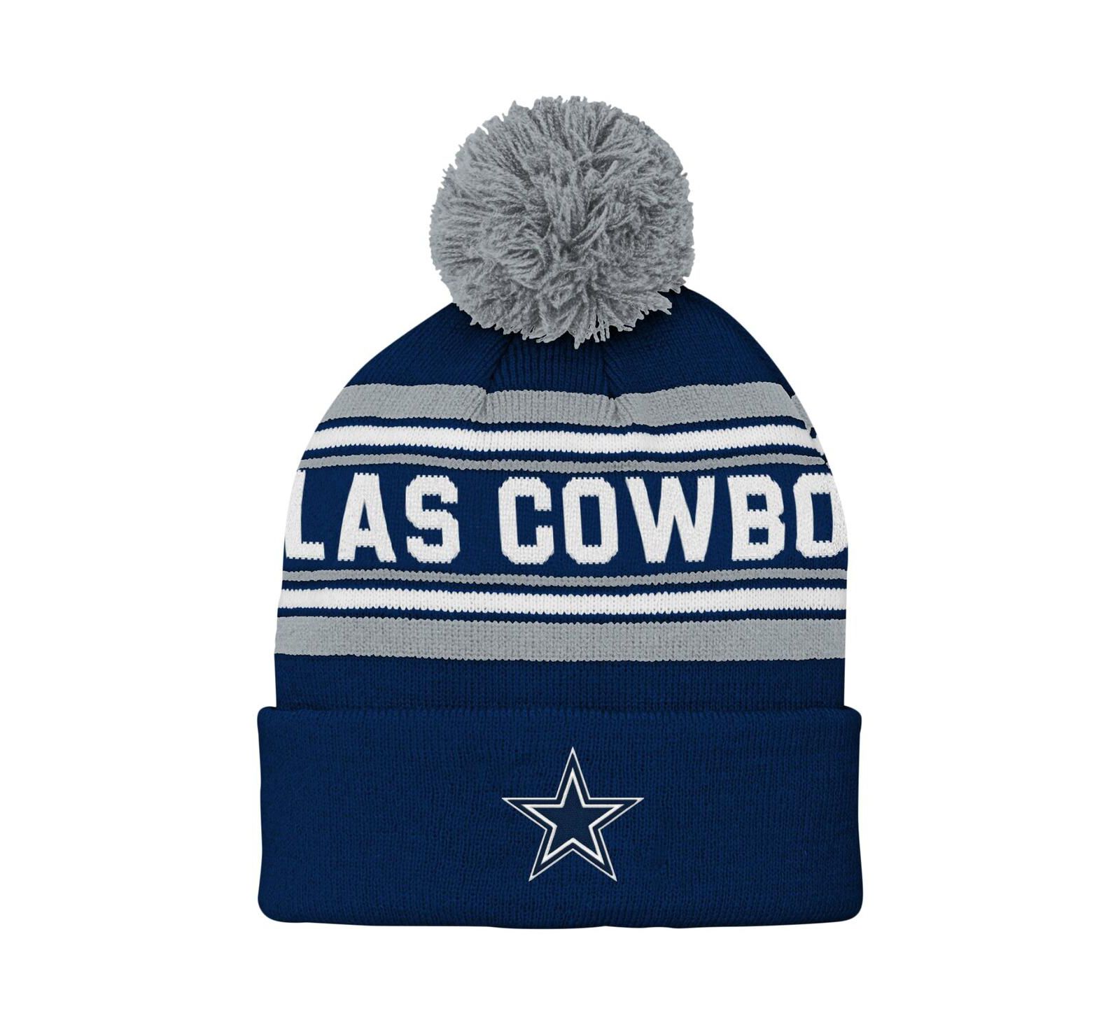 Вязаная шапка с помпоном для мальчиков и девочек Outerstuff Navy Dallas Cowboys Jacquard Cuffed