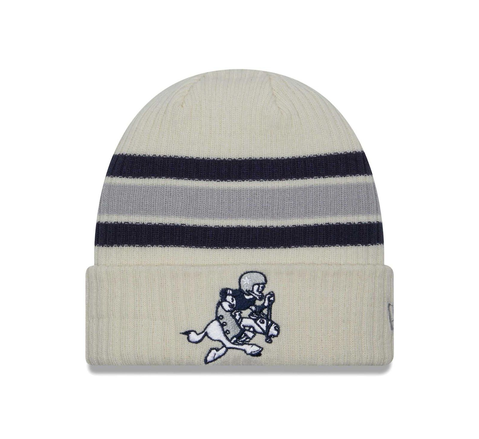 Men's New Era Cream Distressed Dallas Cowboys Vintage-Like Cuffed Knit Hat