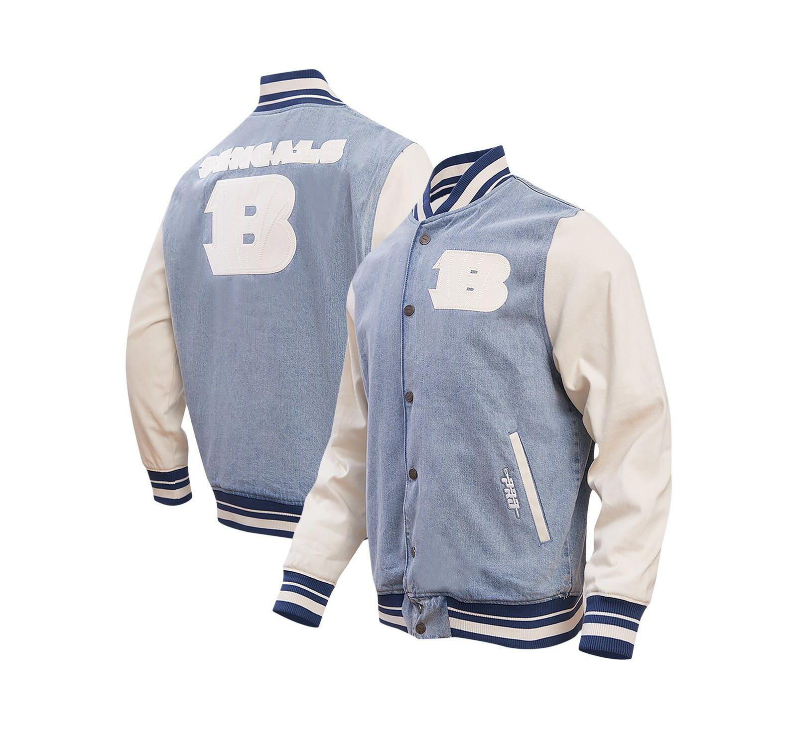 Men's Pro Standard Denim Distressed Cincinnati Bengals Varsity Blues Full-Snap Varsity Jacket
