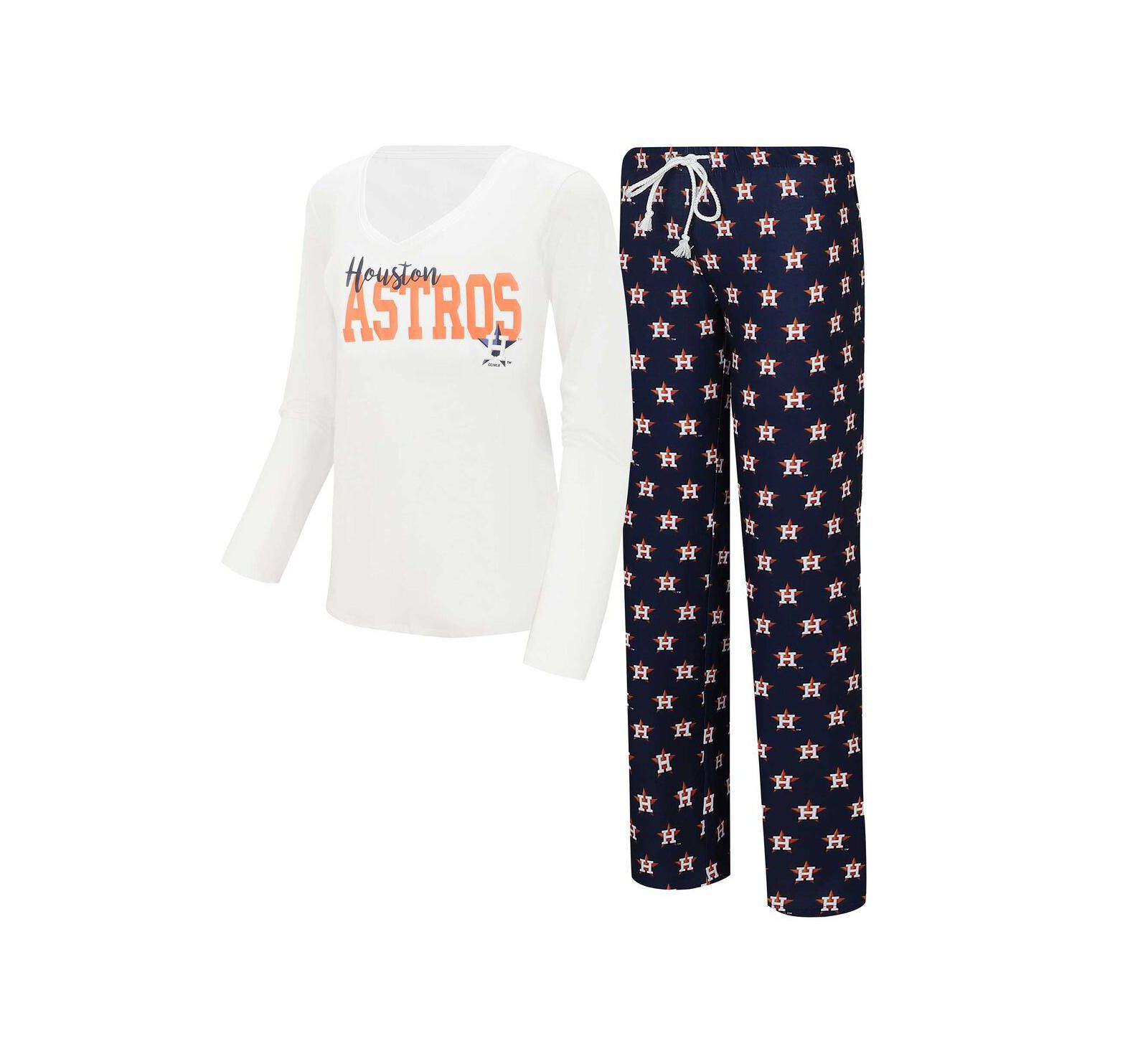 Женский комплект для сна Concepts Sport White, Navy Houston Astros Long Sleeve V-Neck T-shirt и брюки Gauge