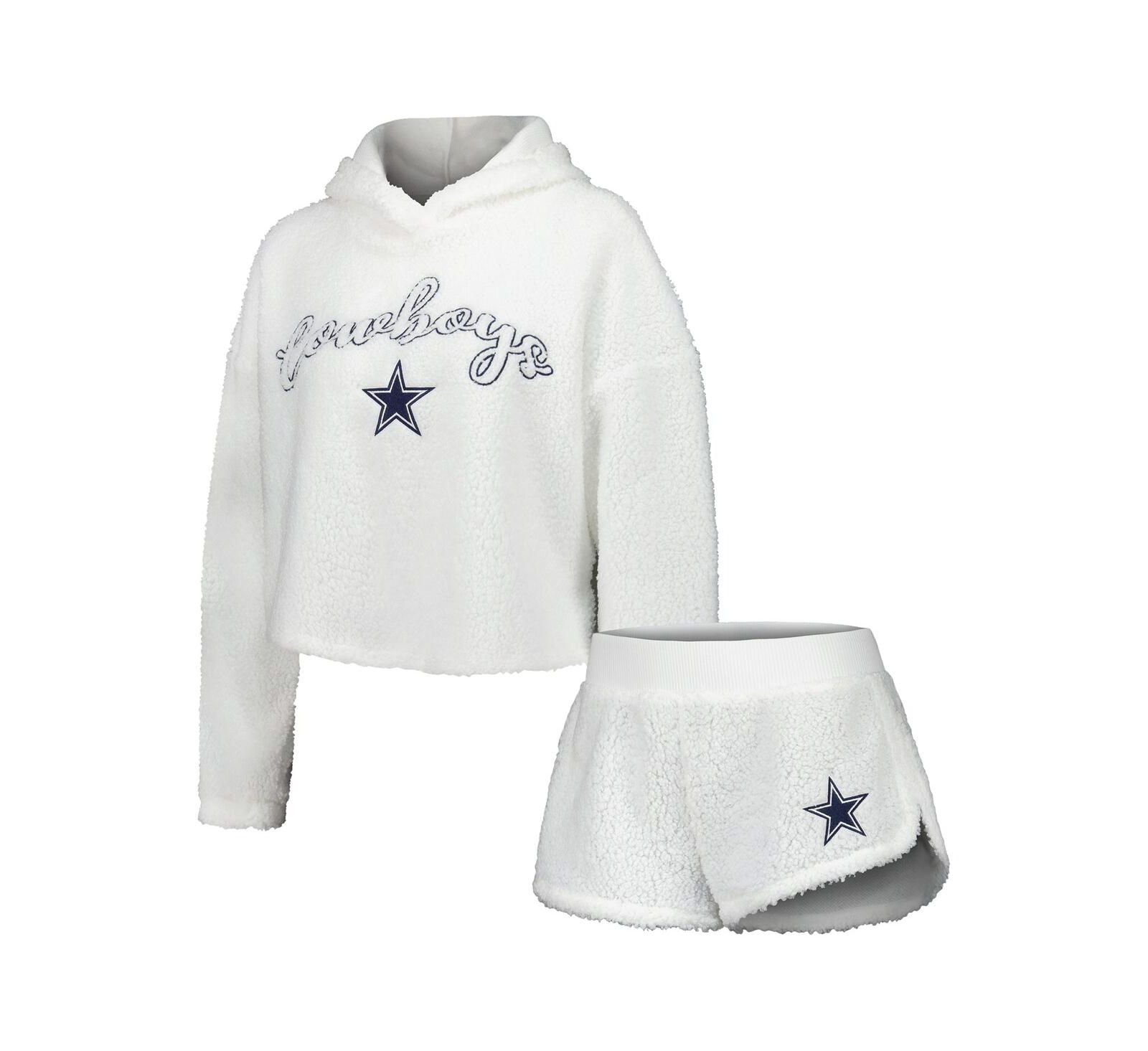 Women's Concepts Sport  White Dallas Cowboys Fluffy Pullover Sweatshirt and Shorts Sleep Set