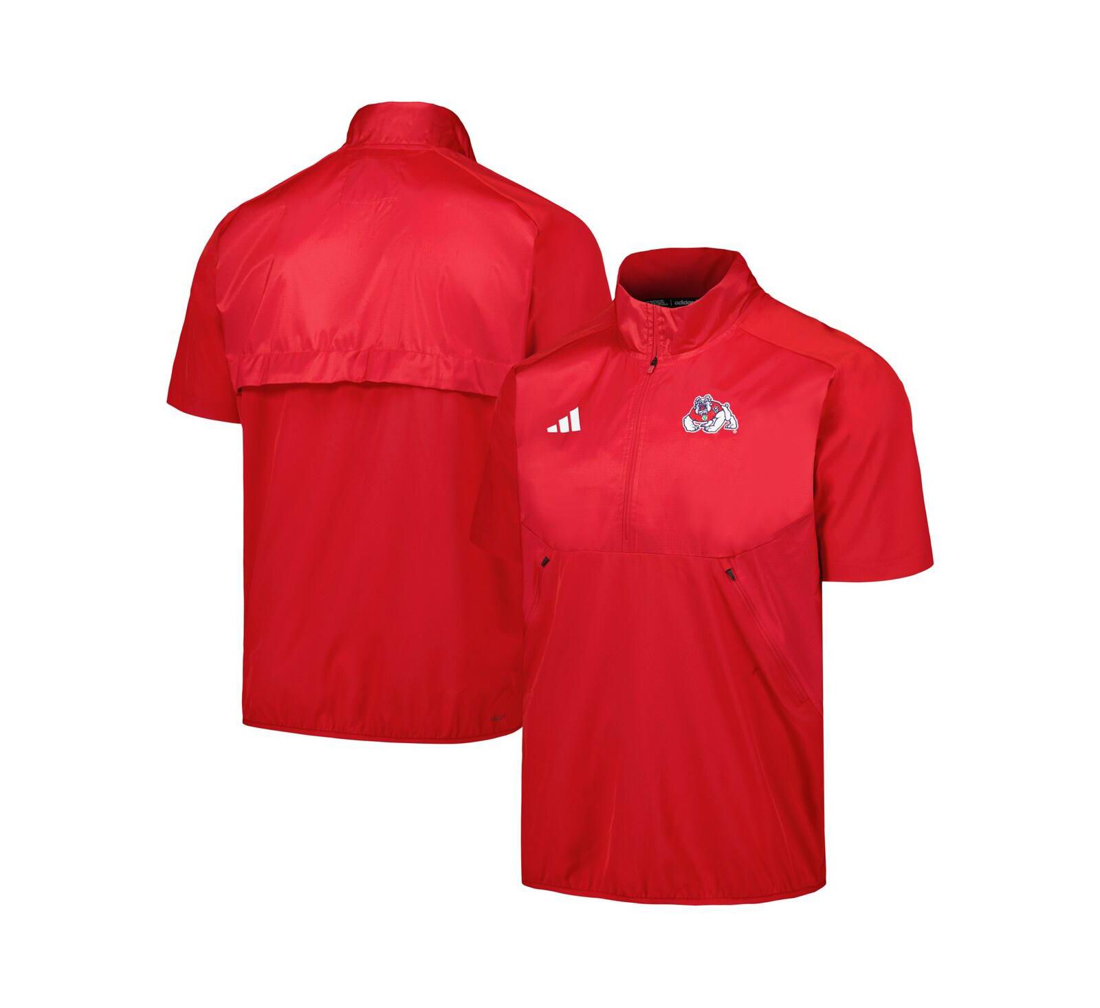 Men's adidas Red Fresno State Bulldogs Sideline AEROREADY Raglan Short Sleeve Quarter-Zip Jacket