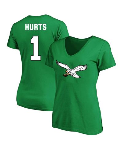 Women's Fanatics Jalen Hurts Kelly Green Philadelphia Eagles Plus Size Throwback Player Name and Number V-Neck T-shirt