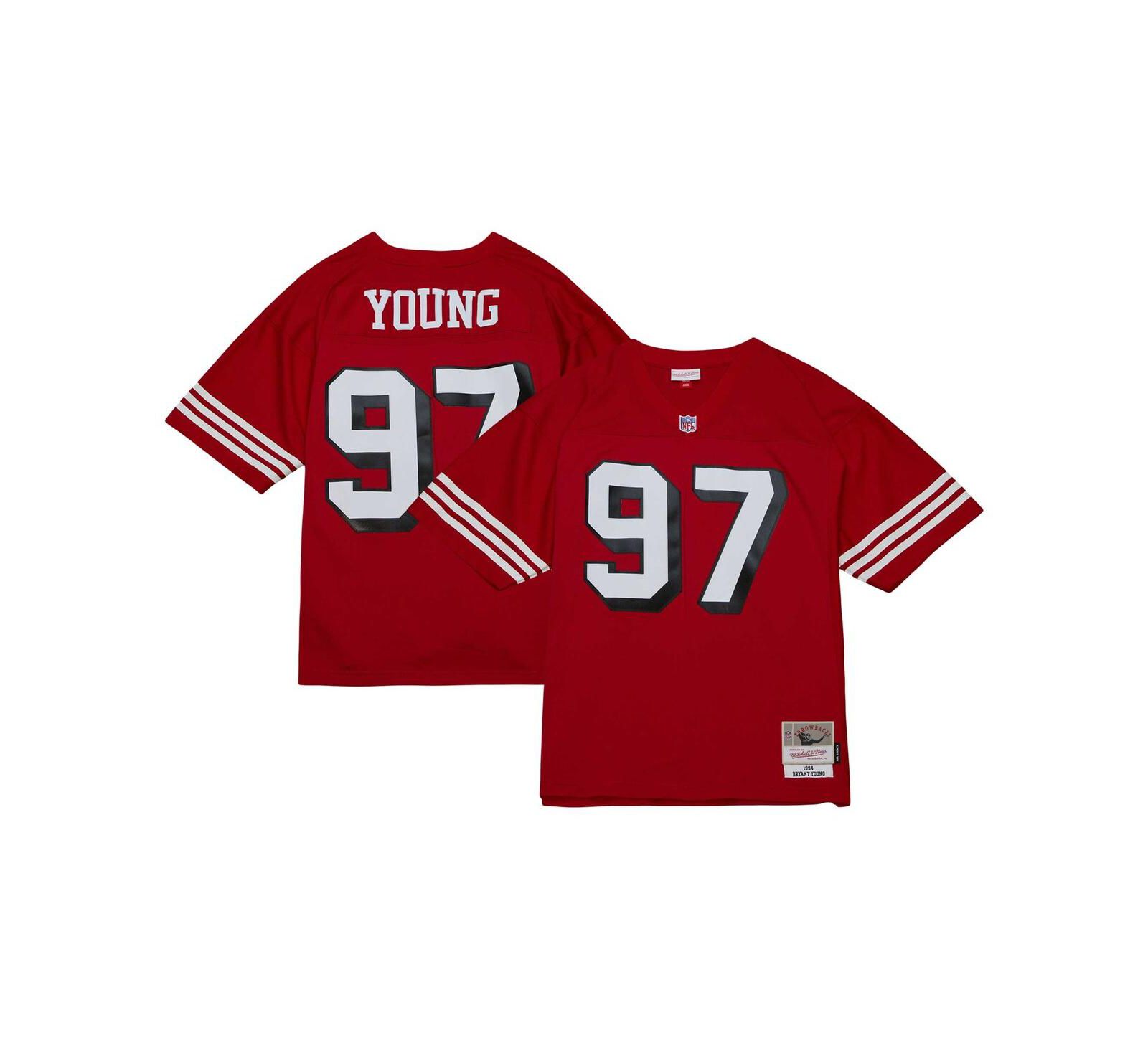 Мужская джерси Mitchell & Ness Bryant Young Scarlet Distressed San Francisco 49ers Legacy Replica