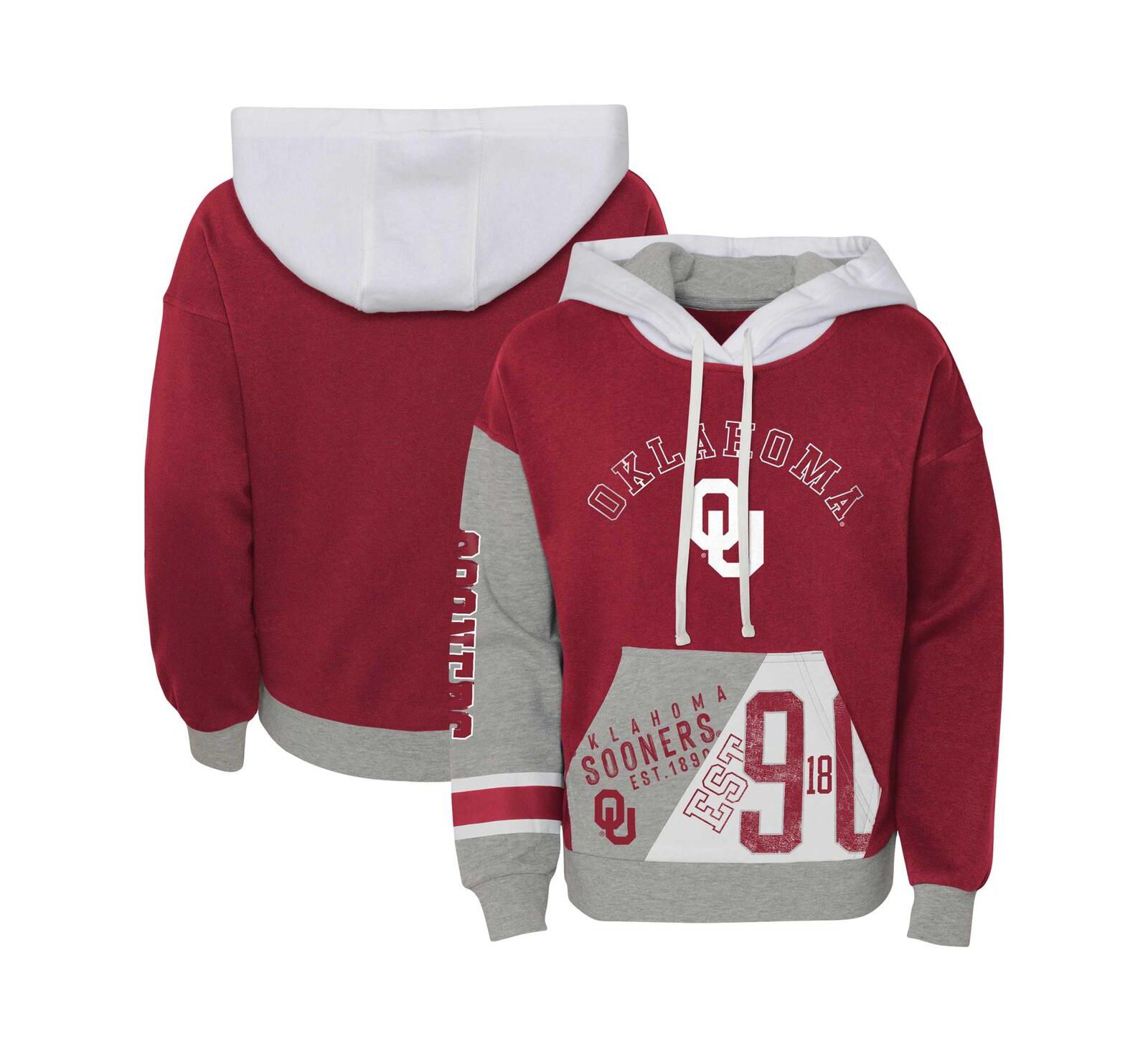 Big Girls Crimson Distressed Oklahoma Sooners True Fan Soft Fleece Pullover Hoodie