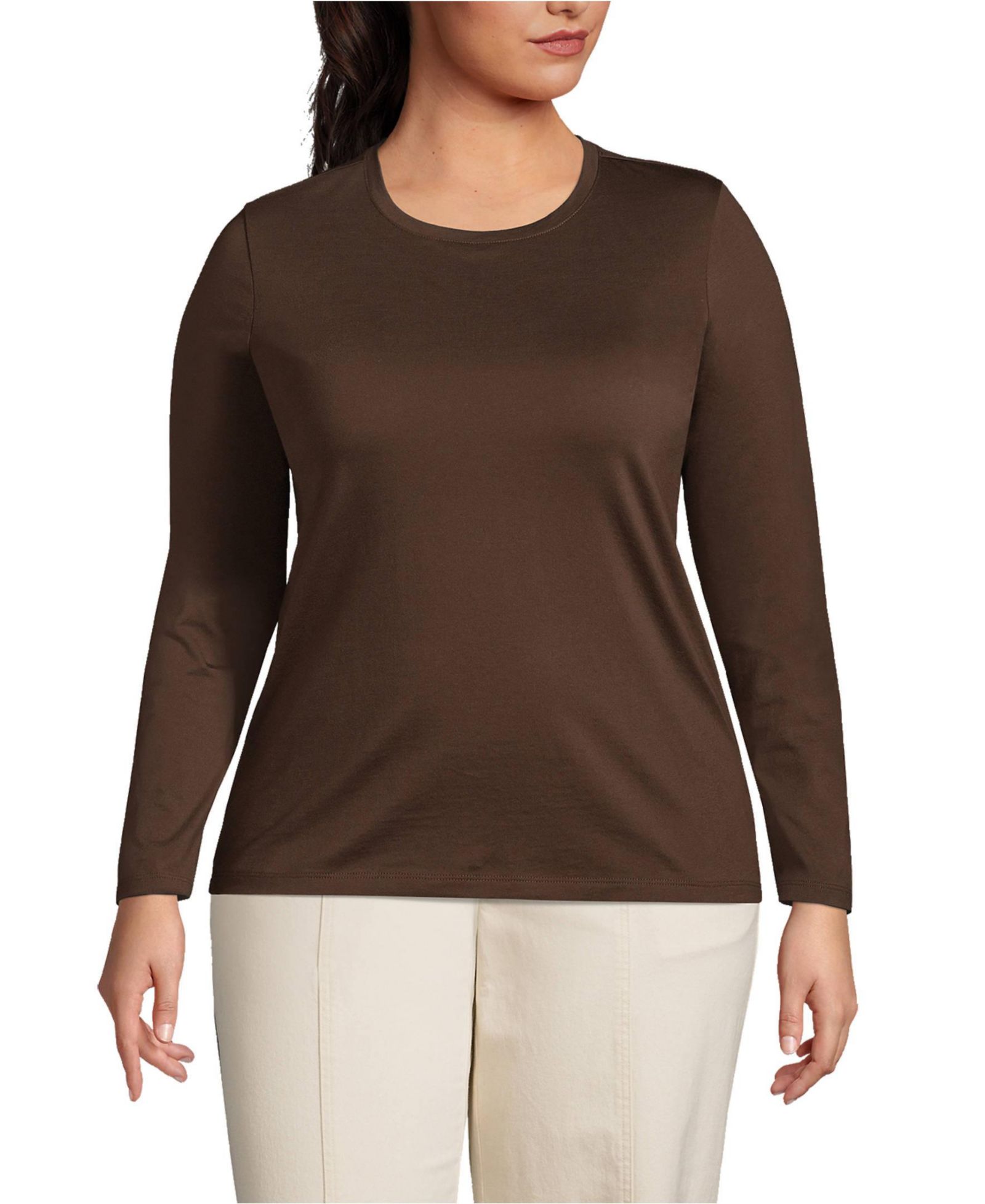 Lands' End Plus Size Relaxed Supima Cotton Long Sleeve Crew Neck T-Shirt