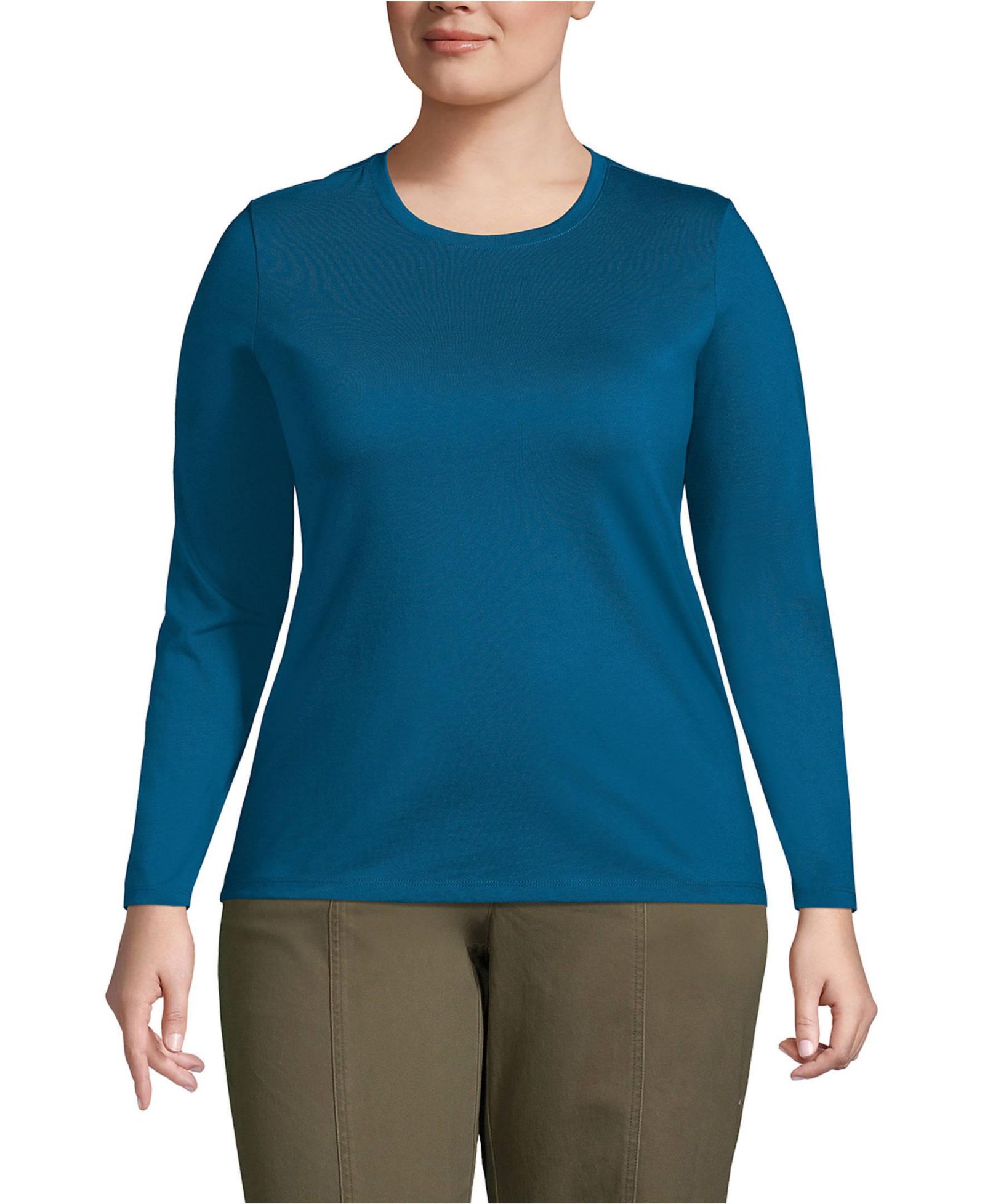 Функциональная футболка Lands' End Plus Size Supima Cotton Long Sleeve Crew Neck