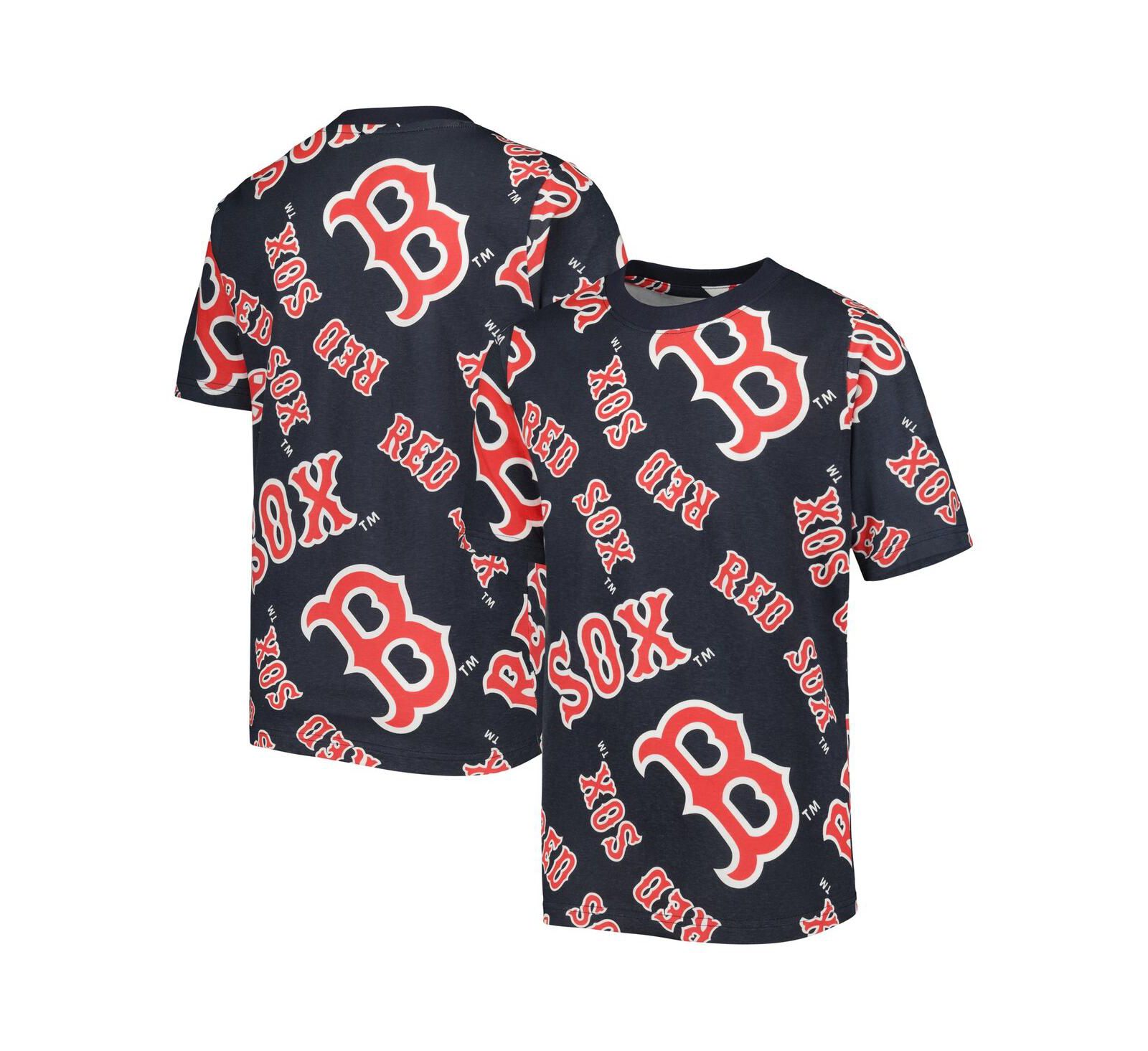 Big Boys Stitches Navy Boston Red Sox Allover Team T-shirt