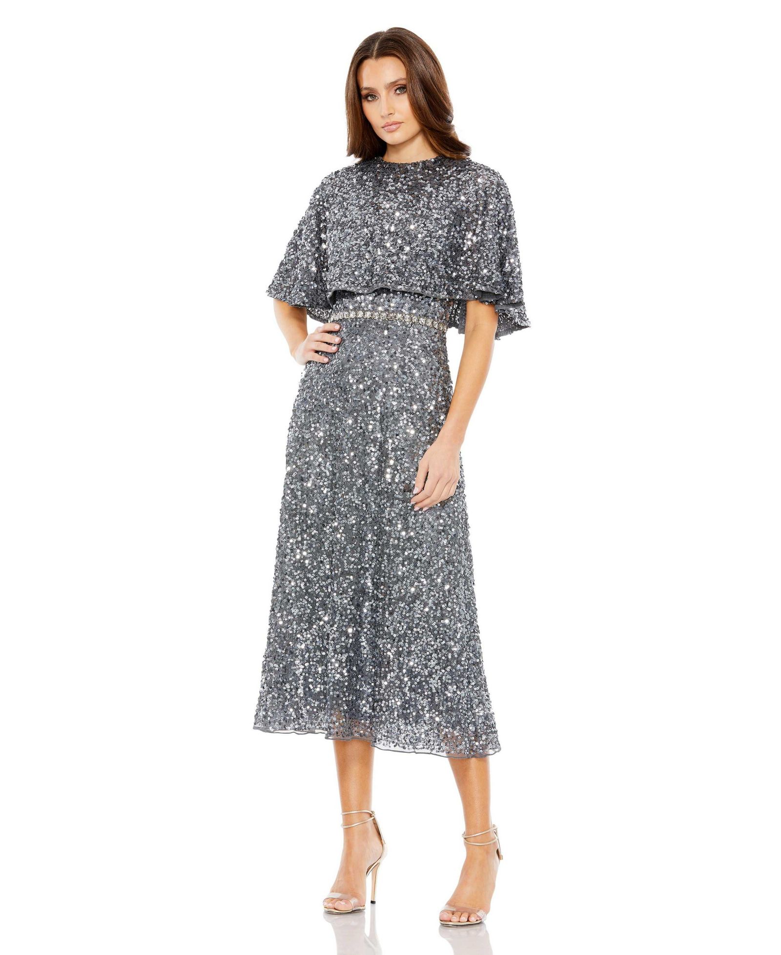 Женское миди-платье Mac Duggal Embellished Cape High Neck