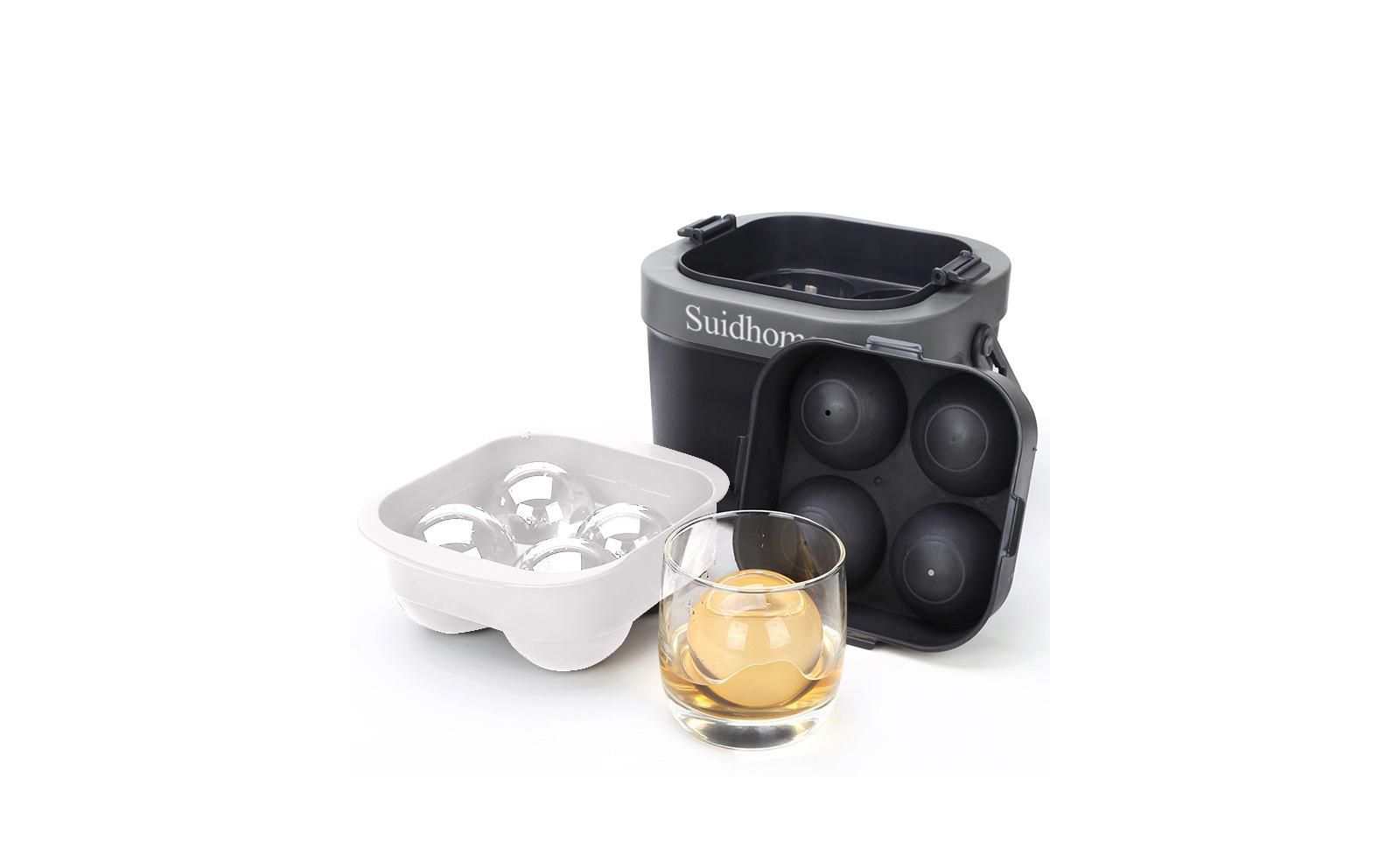 Форма для льда SUGIFT 4 Silicone Sphere Ice Mold Tray с термоизолированным ведром