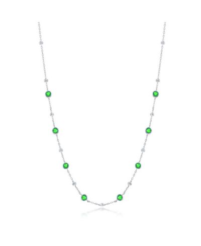Ожерелье Simona Sterling Silver Bezel-Set CZ & Bead Station