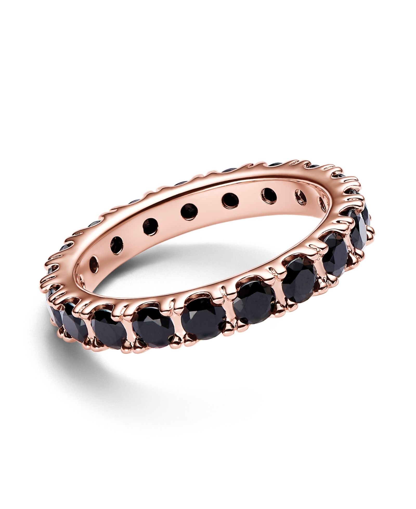 Pandora Eternity Ring с черными сверкающими камнями и золотым напылением 14K Rose Gold-Plated