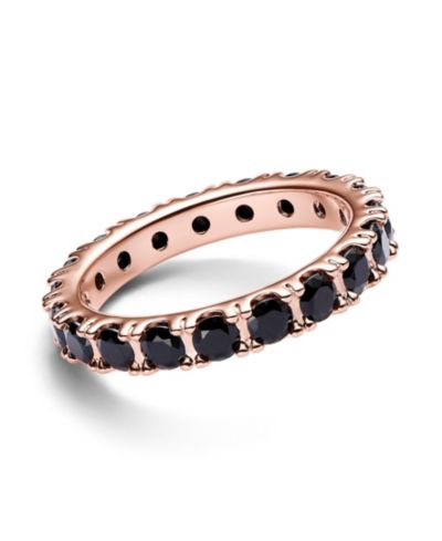 Pandora Eternity Ring с черными сверкающими камнями и золотым напылением 14K Rose Gold-Plated