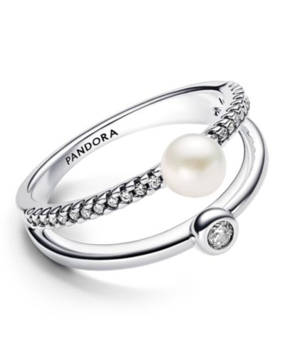 Кольцо Pandora Sterling Silver Timeless Pearl Pave Double Band