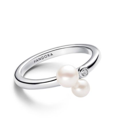 Pandora Sterling Silver Timeless Duo Treated Freshwater Cultured Pearls Ring