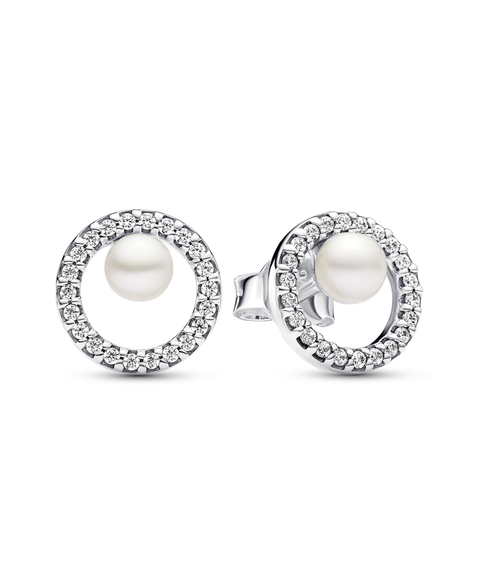 Серьги-гвоздики Pandora Treated Freshwater Cultured Pearl Pave Halo Stud