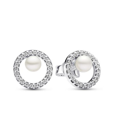 Pandora Treated Freshwater Cultured Pearl  Pave Halo Stud Earrings