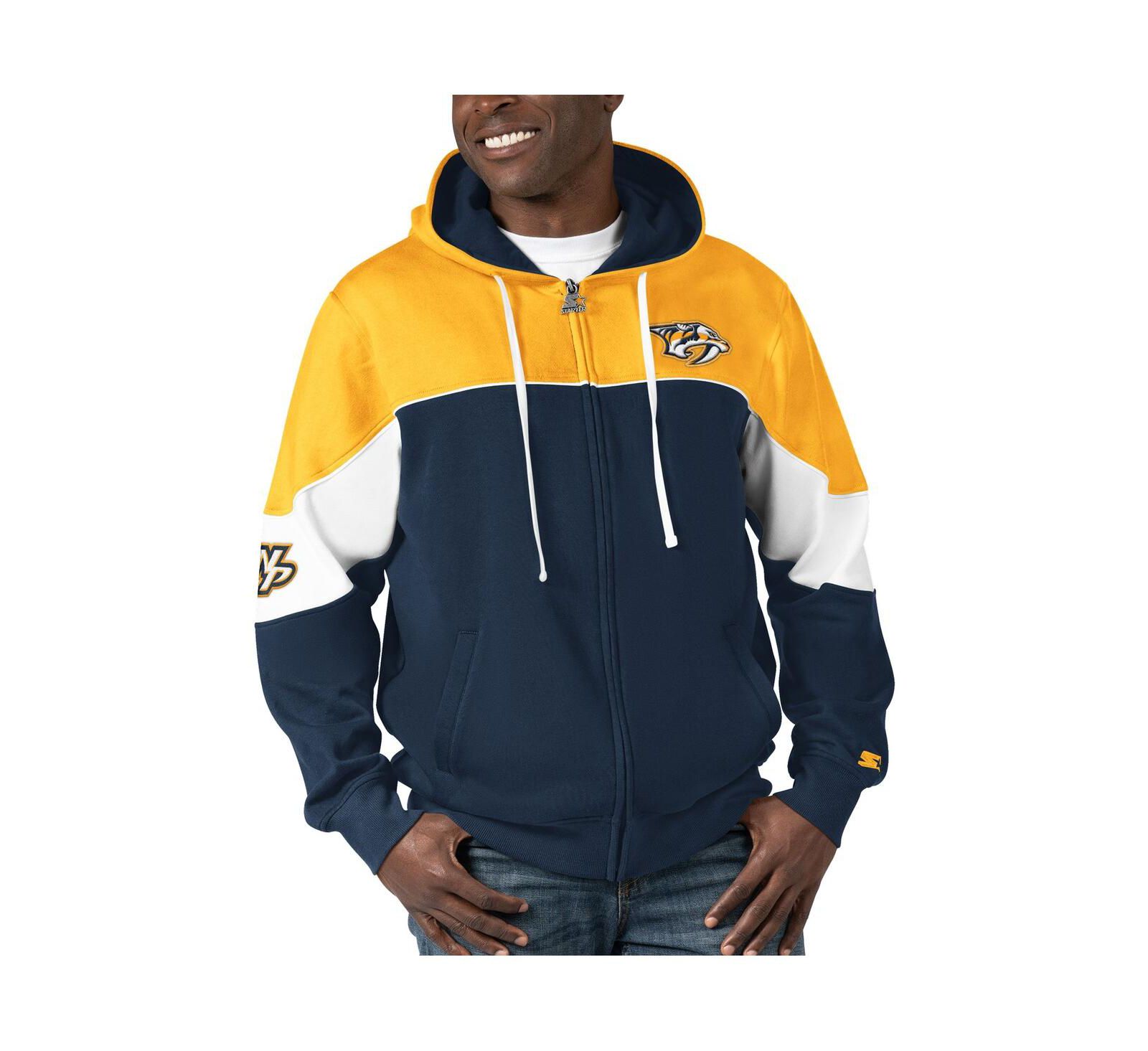 Мужское худи Starter Nashville Predators Power Forward Full-Zip, темно-синее и золотое