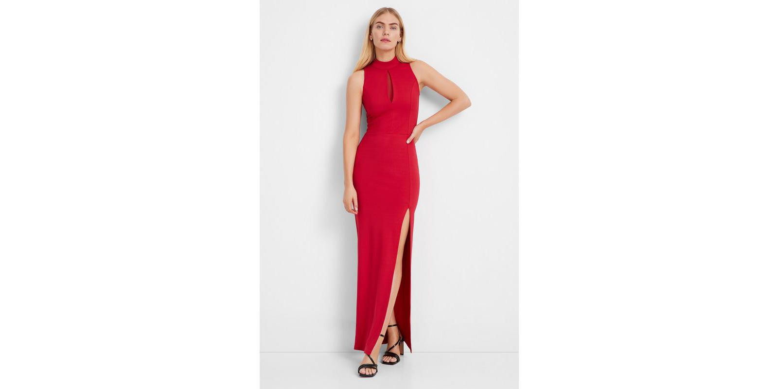 Marcella Women's Gabriette Mock-Neck Mesh-Cutout Evening Gown with Slit