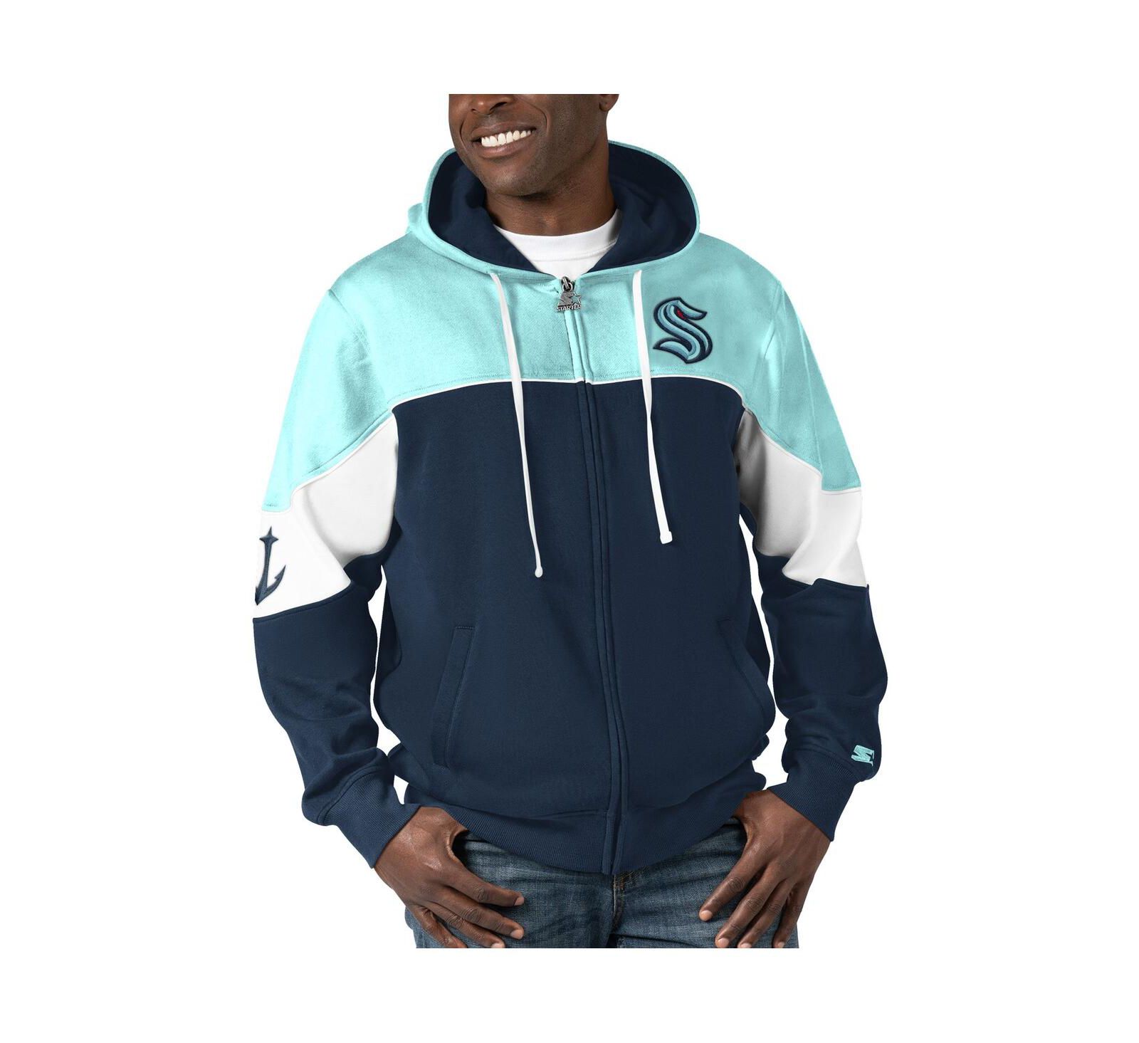 Men's Starter Navy, Light Blue Seattle Kraken Power Forward Full-Zip Hoodie