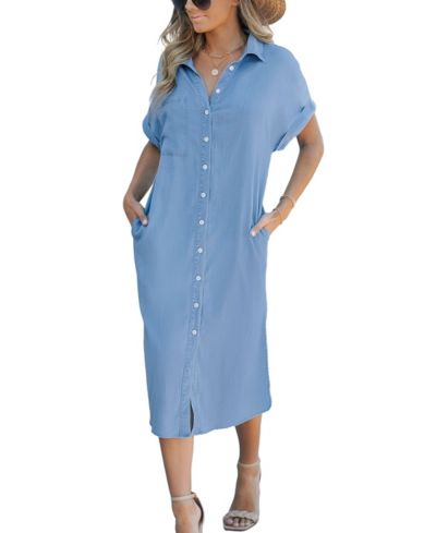 Платье Cupshe Women's Denim с коротким рукавом и пуговицами