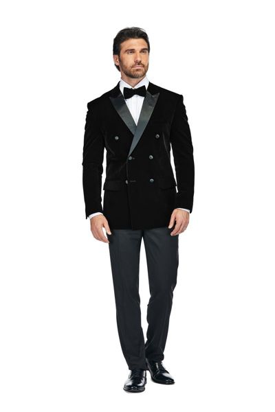 Мужской смокинг Gino Vitale Slim Fit из бархата birdseye с двубортным лацканом