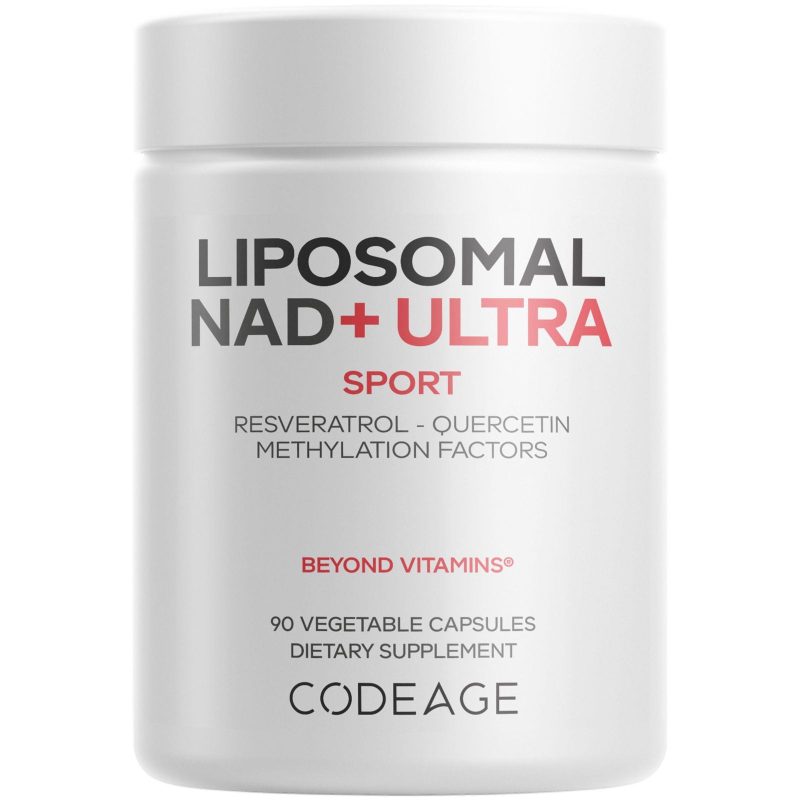 Codeage добавка Liposomal NAD+ Ultra - 500 mg NAD+ Quercetin, Betaine Anhydrous, Vitamin B12 Methylcobalamin, Trans-Resveratrol, 90 капсул