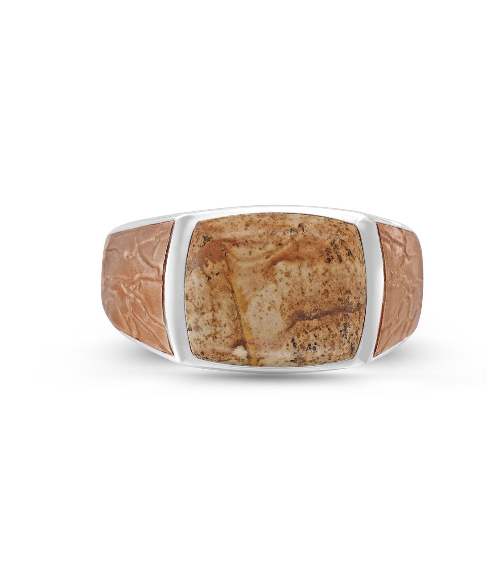 LuvMyJewelry Light Brown Picasso Jasper Gemstone Sterling Silver Men Signet Ring in Brown Rhodium