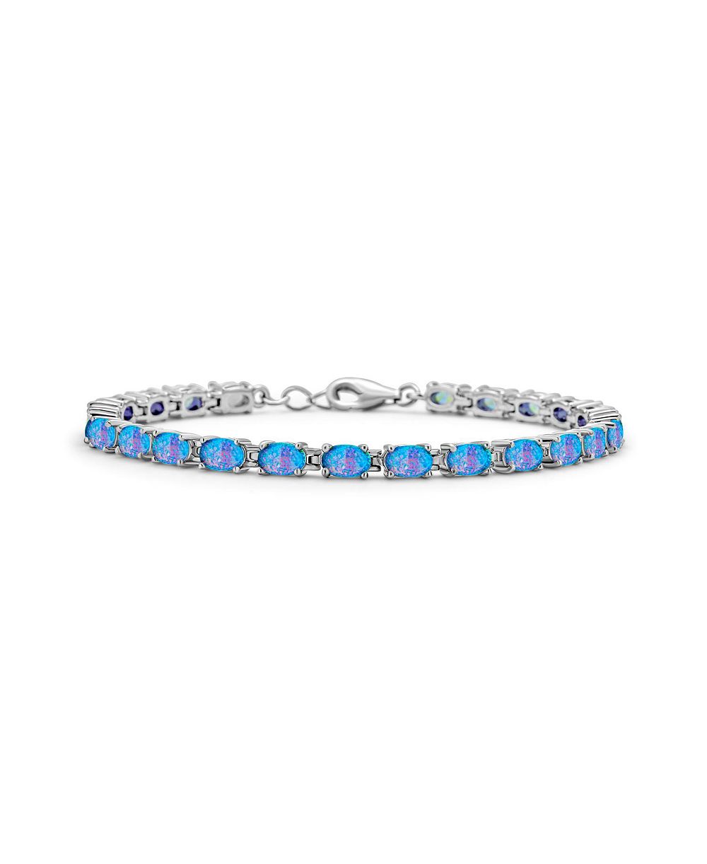 Браслет-теннис Bling Jewelry с круглым созданным опалом и стразами, стерлинговое серебро