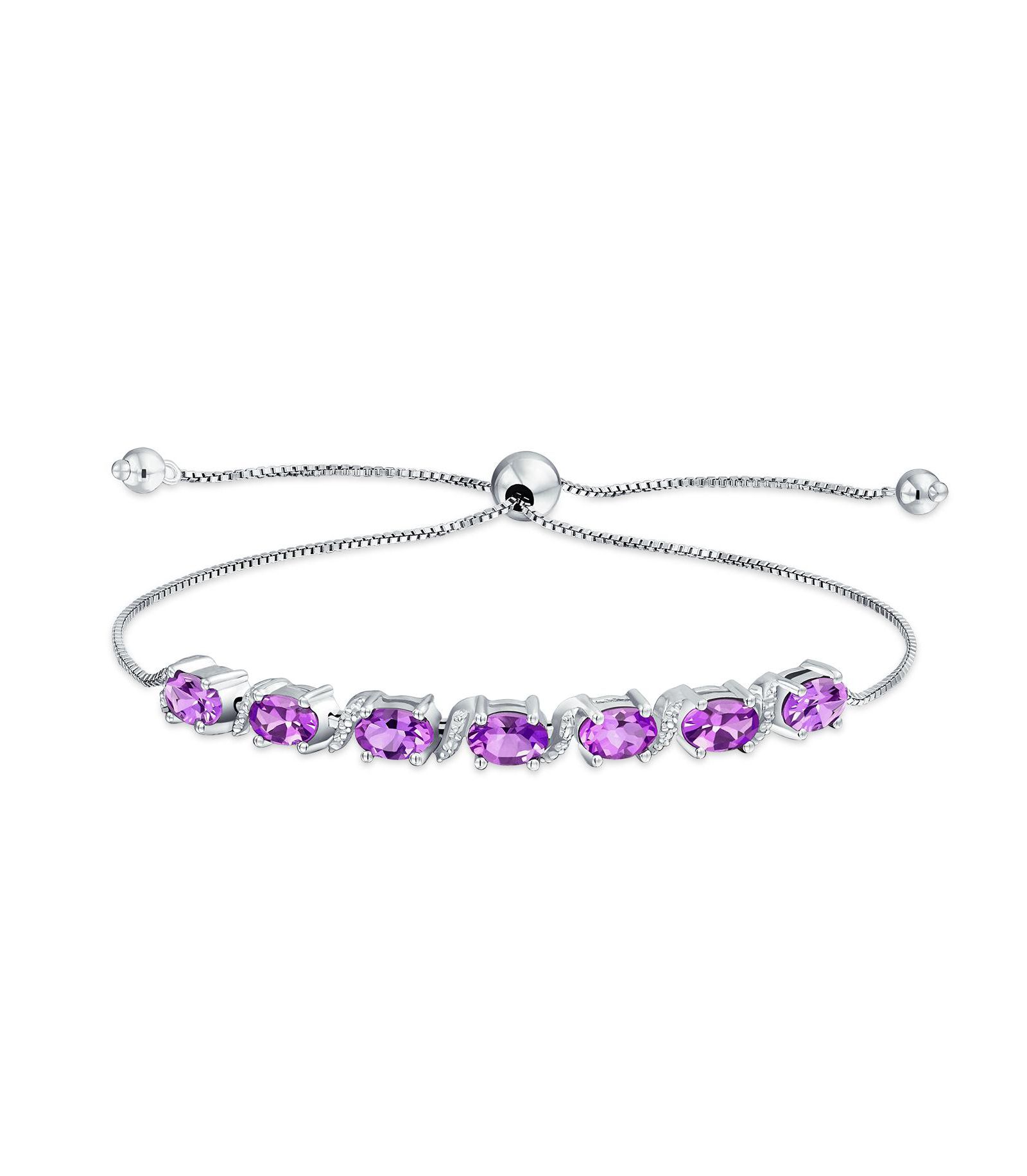 Браслет Bling Jewelry .925 Sterling Silver Natural Lavender Purple Tanzanite 9.25 CTW Bolo Tennis Zircon Accent