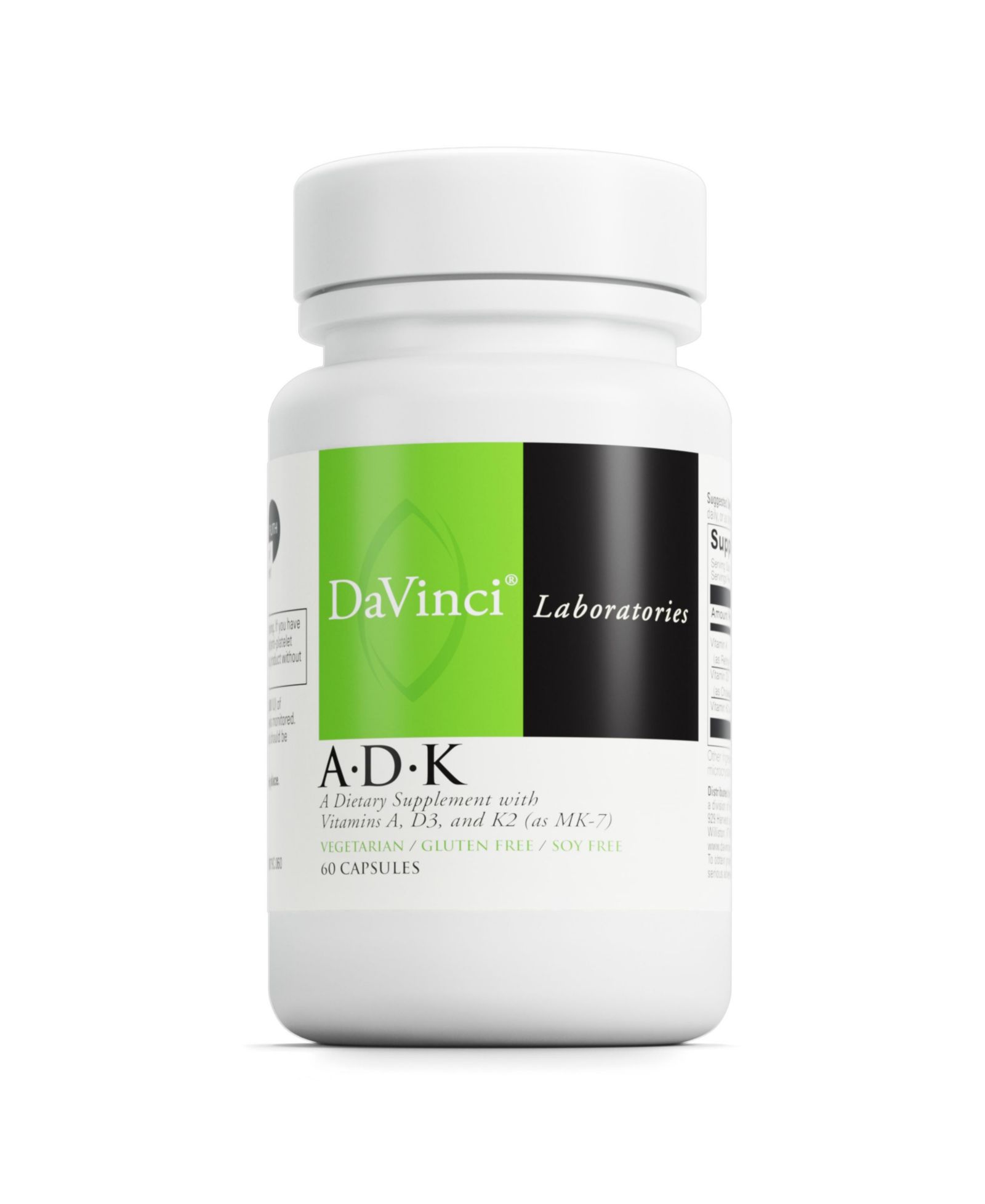 Пищевая добавка DaVinci Labs ADK для поддержки костной структуры, здоровья сердца и иммунитета - с витамином A, витамином D3 и витамином K2
